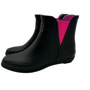 London Fog Black and Pink Winter Rain Boots